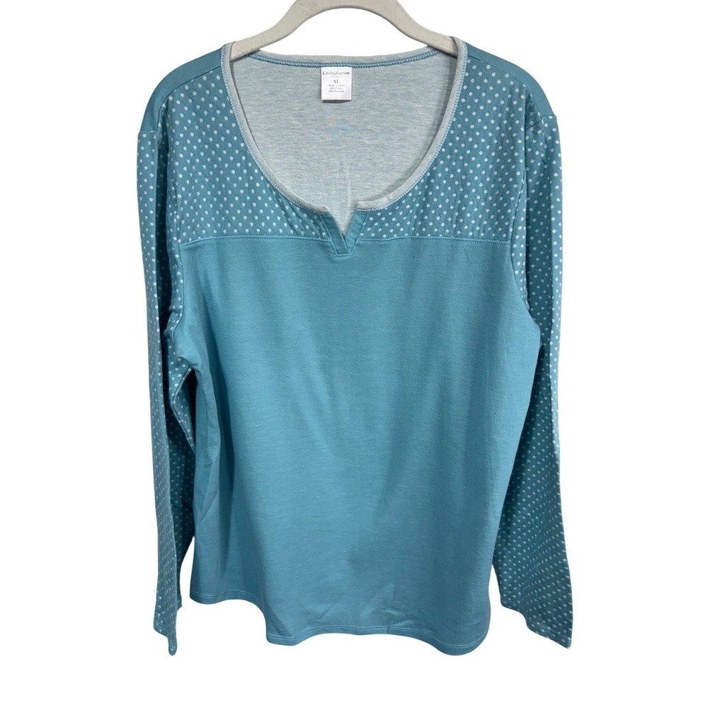 Croft & Barrow XL Teal Polka Dot Pajama Top Women's Long Sleeve Loungewear
